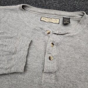 Naturalife Vintage 90s Waffle-Knit Henley Shirt Mens XL Gray Boxy Heavy Cotton